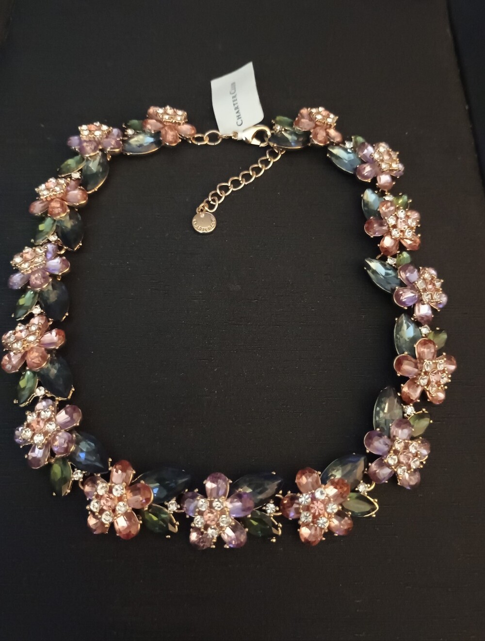Charter Club Gold-Tone Floral Crystal Necklace in Pink, Purple, Blue & Green